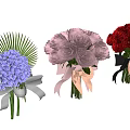 Colorful Flower Bouquets With Ribbon Bows In Purple Pink And Red