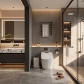 Modern Bathroom Interior With Marble Countertop Smart Toilet And Glass Shower