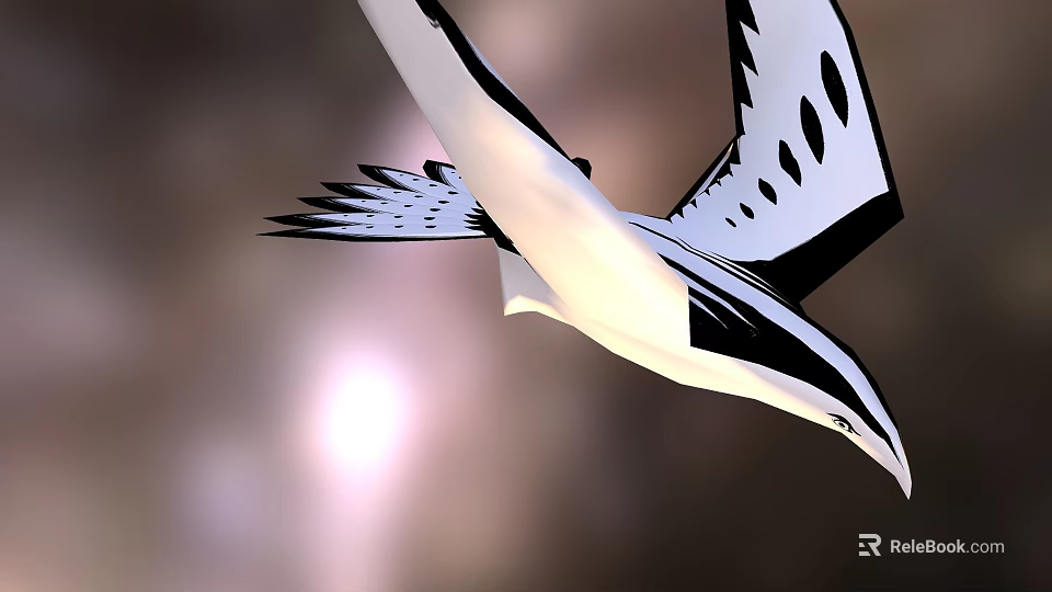 Game Movie Character Flying Black And White Bird With Unique Wing Patterns And Sunlight Glow 3d model 