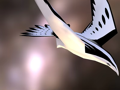 Game Movie Character Flying Black And White Bird With Unique Wing Patterns And Sunlight Glow 3d model