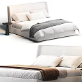 Modern Minimalist Double Bed Bedroom Design With Upholstered Headboard Soft Pillows And Bedspread