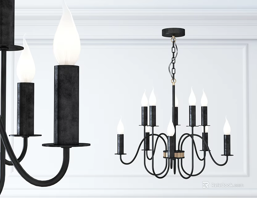Black Candelabra Style Chandelier With Multiple Arms On White Wall Background 3d model 