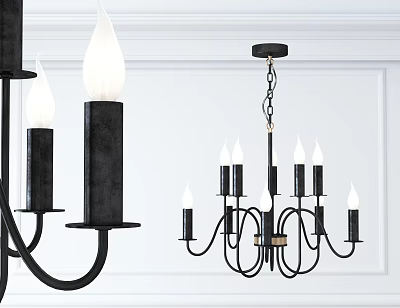 Black Candelabra Style Chandelier With Multiple Arms On White Wall Background 3d model