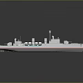 Detailed Military Ship Model 3D Rendering With Deck Antennas And Gray Orange Hull