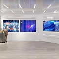 Public Office Space with Modern Geometric Wall Sofa Lounge Area and Large Bright Windows