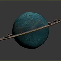 Blue Celestial Decorative Sphere With Craters Texture Golden Ring And Stars