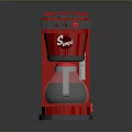 Red Coffee Maker Electronic Appliance with Stainless Steel Pot and Black Top Design