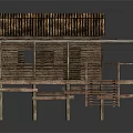 Traditional Wooden Stilt House With Sloped Roof Balcony And Wooden Stairs