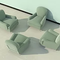 Four Light Green Single Seater Sofas In Indoor Area With Light Colored Floor And Wall 3d model