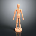 Wooden Jointed Mannequin Standing On Base With Back View And Gradient Background 3d model
