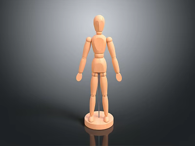 Wooden Jointed Mannequin Standing On Base With Back View And Gradient Background 3d model