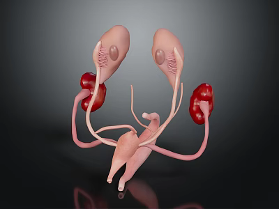 Anatomical 3D Model of Human Organs with Kidneys Reproductive Ducts and Tubes Structure 3d model