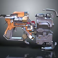 Industrial Mechanical Device With Orange And Silver Metal Components And Complex Design