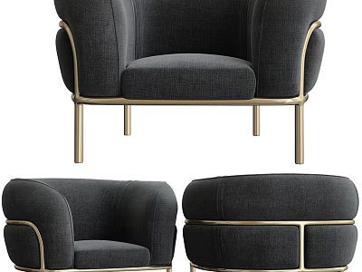 Modern Dark Gray Upholstered Accent Chair With Curved Armrests And Brass Legs 3d model