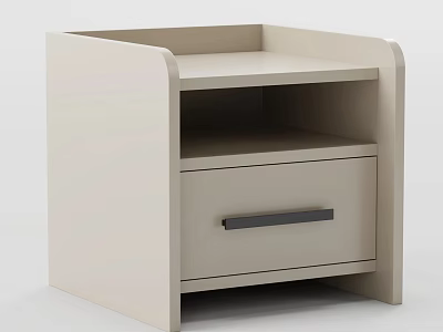 Minimalist Beige Wooden Nightstand With Single Drawer And Black Handle For Bedroom Storage 3d model