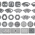 Traditional Chinese Lattice Windows with Various Geometric Shapes and Intricate Carved Patterns