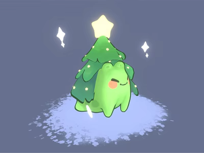 Cute Green Tree Like Animal With Star On Head And Sparkles On Snowy Ground 3d model