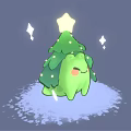 Cute Green Tree Like Animal With Star On Head And Sparkles On Snowy Ground