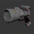 Futuristic Energy Weapon With Green Glowing Barrel Yellow Lightning Symbol And Mechanical Design