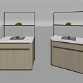 Modern Wooden Sideboard With Open Shelves White Countertop And Green Plants