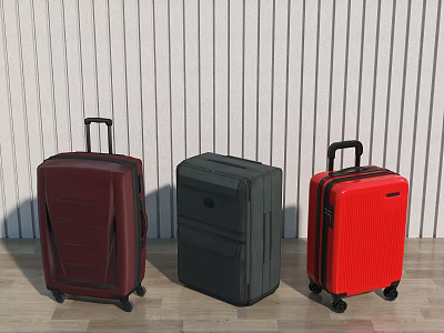 Three Different Designed Suitcases In Minimalist Interior 3d model