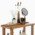 Three Tier Wooden Bathroom Shelves With Toiletries Mirrors And Accessories