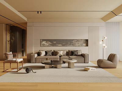Modern Living Room Interior With Sofa Area Rug Coffee Table And Decorative Wall Art 3d model