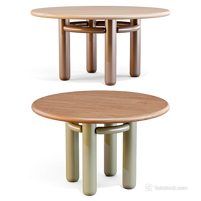 Modern Minimalist Coffee Table With Round Wooden Top And Green Brown Legs Design 3d model 