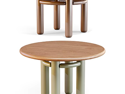 Modern Minimalist Coffee Table With Round Wooden Top And Green Brown Legs Design 3d model