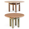 Modern Minimalist Coffee Table With Round Wooden Top And Green Brown Legs Design