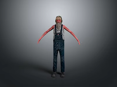 Man with green hair red eyes wearing gray tank top overalls standing against gray background 3d model