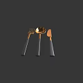 Modern Cutlery Set With Gold Heads And Black Handles Including Fork Spoon Knife