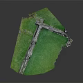 Ancient Stone Ruins Remains With Archway Windows And Green Grass Field