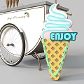 Mobile Ice Cream Cart With Sweetie Dreams Canopy Ice Cream Cones And ENJOY Sign