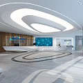 Modern Reception Lobby With Circular White Lighting Marble Floor Wooden Walls And Front Desk