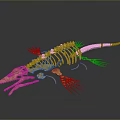 Golden Prehistoric Reptile Skeleton with Detailed Anatomical Structure
