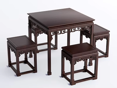 New Chinese Dining Table and Chair Combination Dining Table and Chair Eight Immortals Table 3d model