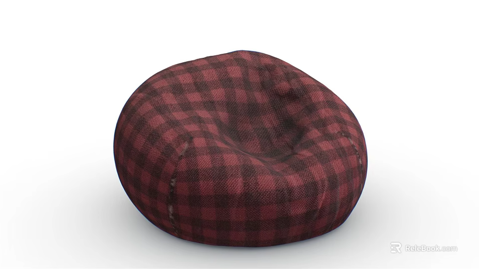 Round Red Black Plaid Fabric Bean Bag Chair For Cozy Living Space 3d model 