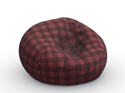 Round Red Black Plaid Fabric Bean Bag Chair For Cozy Living Space 3d model