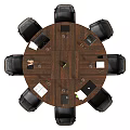 Round Conference Table with Leather Office Chairs and Water Bottles Notebooks in Modern Meeting Room
