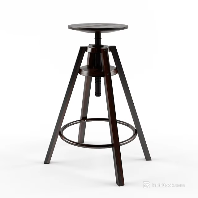 Wooden Bar Stool With Triangular Legs Swivel Function Round Seat Footrest Ring 3d model 