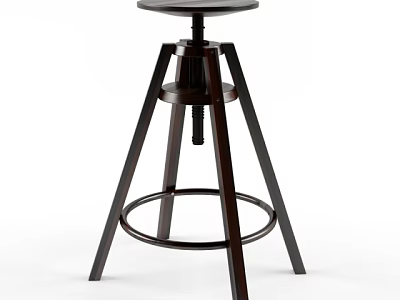 Wooden Bar Stool With Triangular Legs Swivel Function Round Seat Footrest Ring 3d model