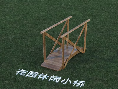Wooden Small Bridge in Garden Leisure Area with Green Grass 3d model