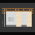 Cartoon Scene Modern Building With Wooden Roof Pillars White Walls Blue Windows And Small Figure