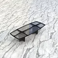 Modern Conference Table With Glass Top And Black Supporting Legs On Marble Floor