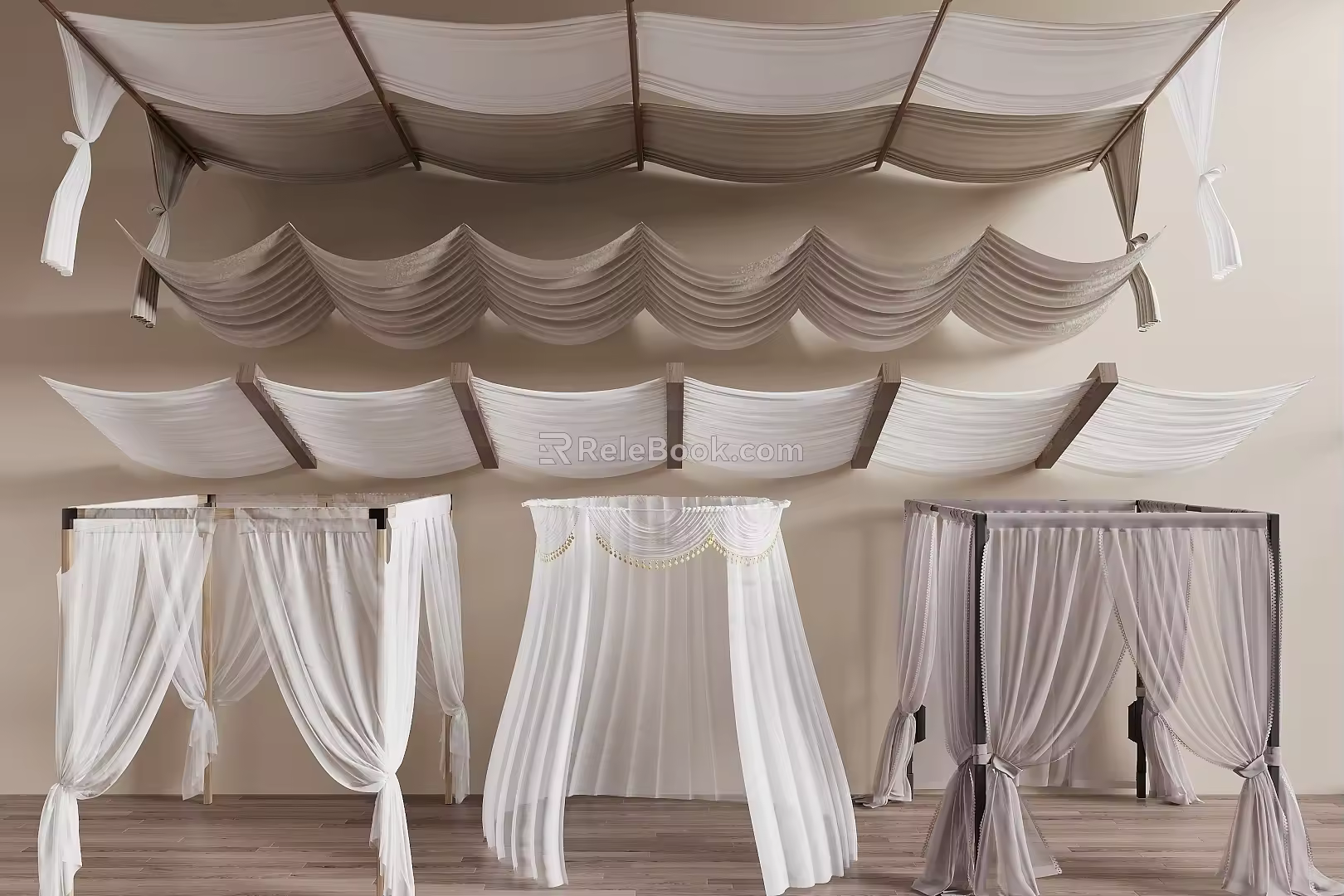 Modern drapery ceiling gauze curtain bed curtain mosquito net fabric ceiling 3d model