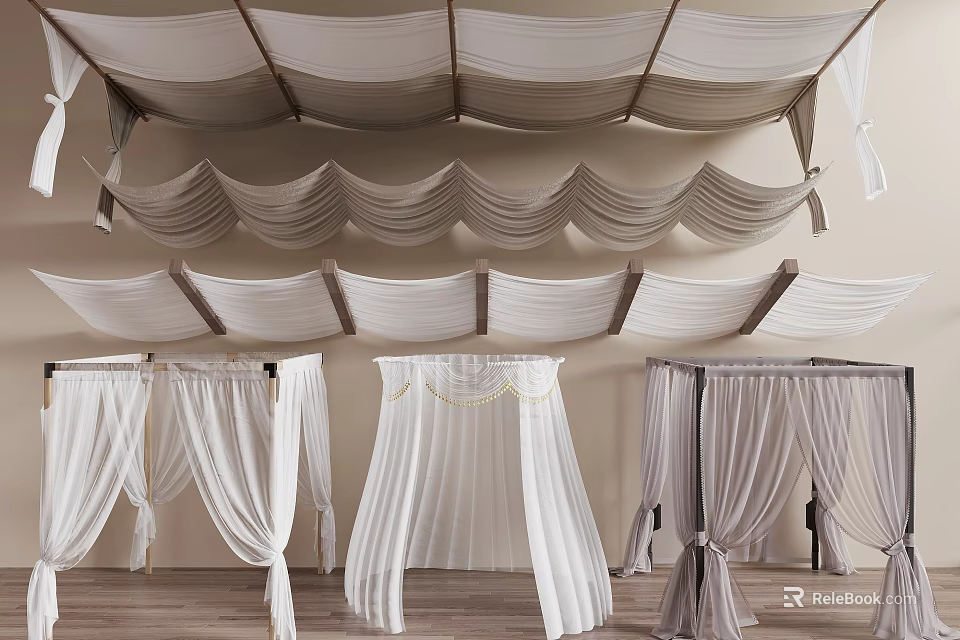 Elegant Ceiling Drapery Styles With Soft Fabric For Indoor Wedding Decor 3d model 