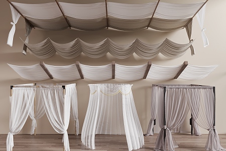 Modern drapery ceiling gauze curtain bed curtain mosquito net fabric ceiling 3d model