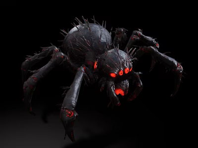 Black Spider Decorative Ornament Set with Glowing Red Eyes Spiky Design for Halloween Horror Decoration 3d model