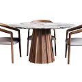 Modern Dining Table Set With Marble Tabletop And Wooden Armrest Chairs 3d model